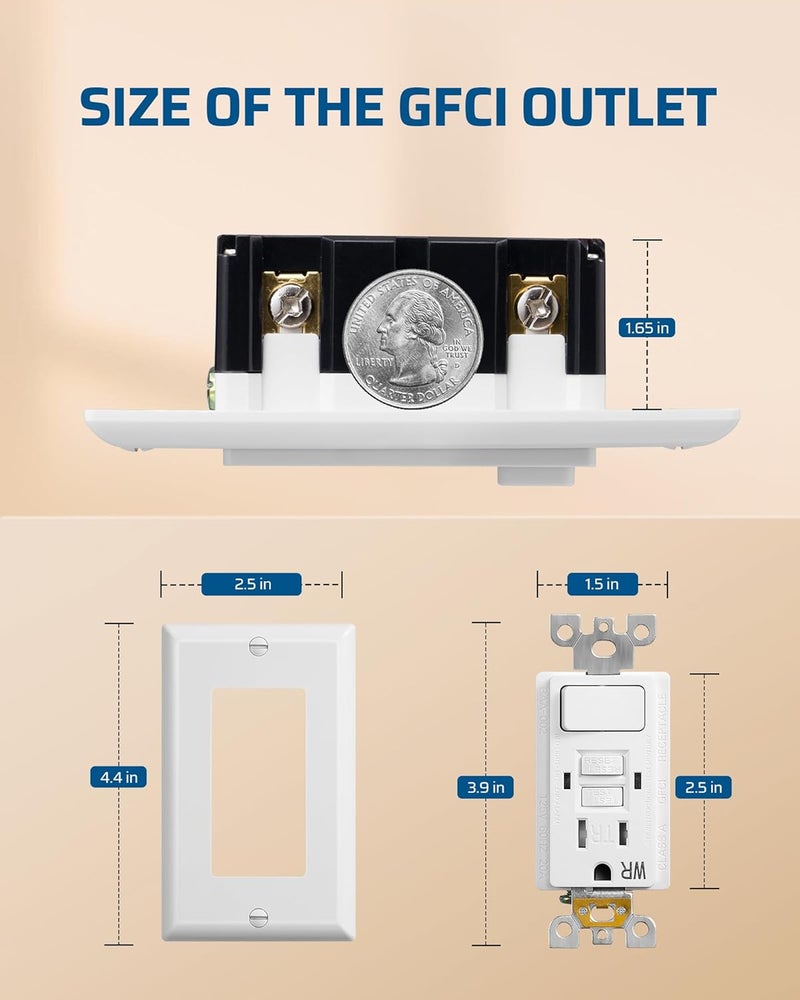 DEWENWILS 20A مخرج كهربائي مع مفتاح GFCI، مخرج كهربائي مقاوم للتلاعب، مخرج GFCI بقدرة 20 أمبير، قاطع دائرة عطل أرضي مقاوم للطقس، اختبار ذاتي مع مؤشر LED، مدرج في ETL، أبيض - Image 5